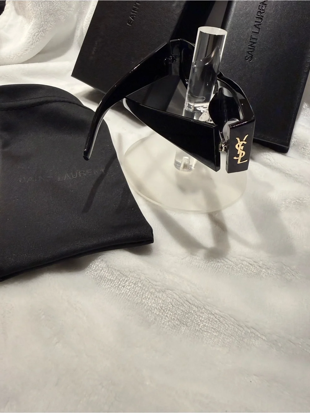 Saint Laurent Glossy Black Rectangular Sunglasses